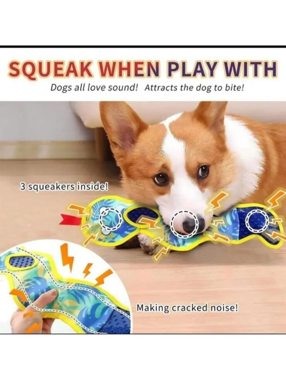 Dog Toy Snake Crinkle Squeak Blue & Yellow Snake Dog Toy New